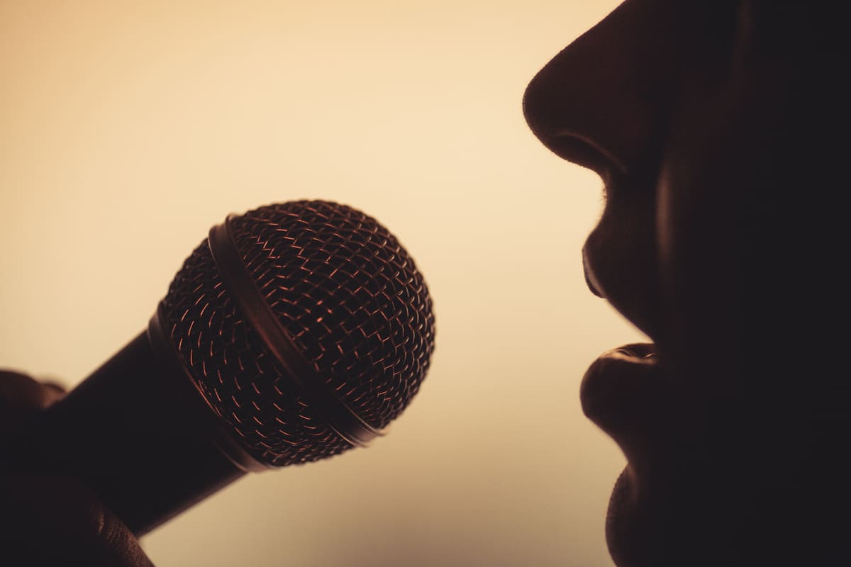 donna cantante microfono silhouette