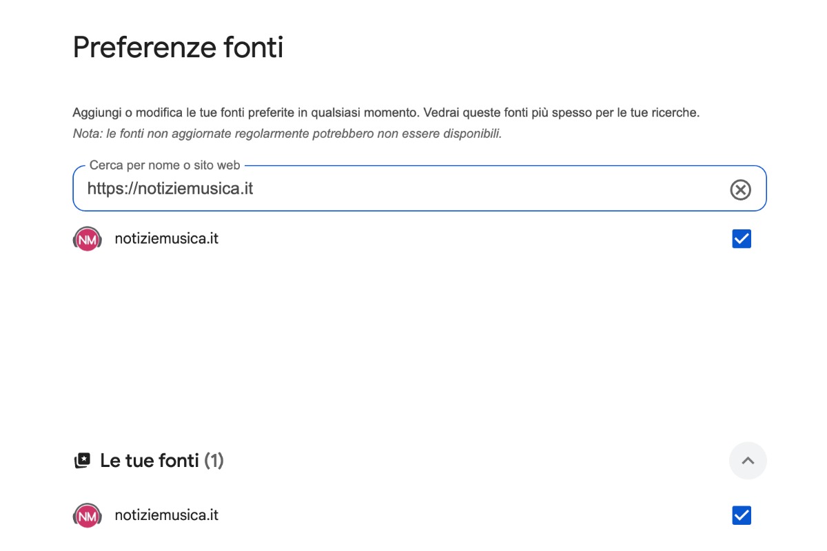 Fonti preferite di Google